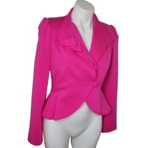 Inc. pink small jacket with ruffle at bottom of back.